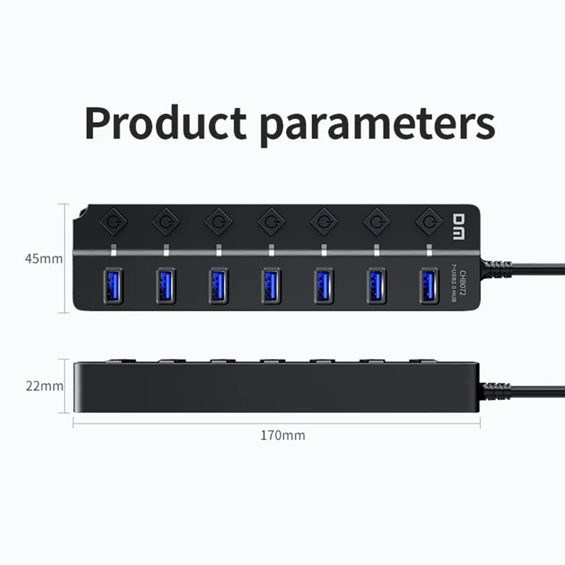 DM CHB072 7 Ports USB 2.0 Hub with Individual Switches High Speed Data Transfer Expansion Dock