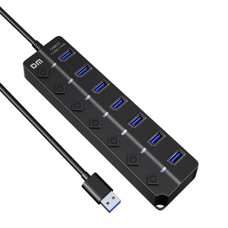 DM CHB072 7 Ports USB 2.0 Hub with Individual Switches High Speed Data Transfer Expansion Dock
