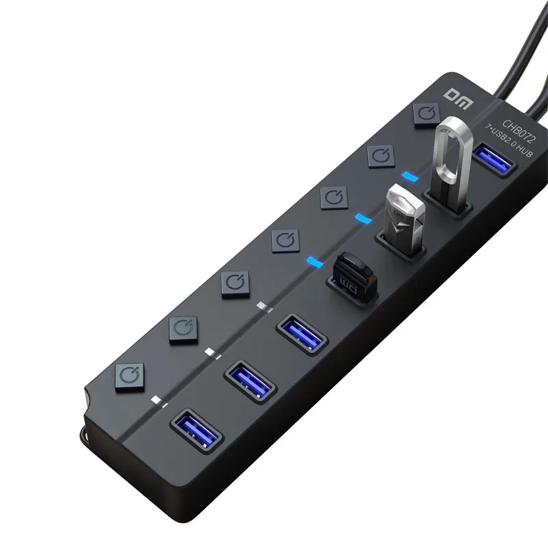 DM CHB072 7 Ports USB 2.0 Hub with Individual Switches High Speed Data Transfer Expansion Dock