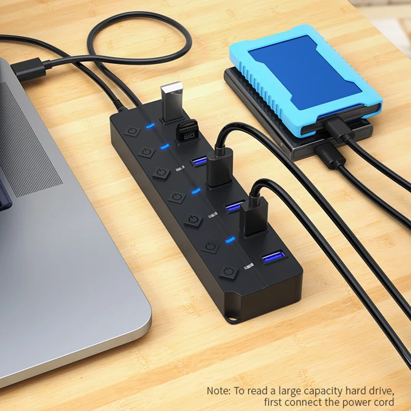 DM CHB072 7 Ports USB 2.0 Hub with Individual Switches High Speed Data Transfer Expansion Dock