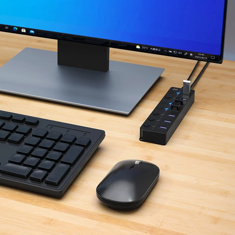 DM CHB072 7 Ports USB 2.0 Hub with Individual Switches High Speed Data Transfer Expansion Dock