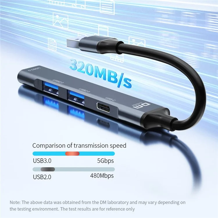 DM CHB080 USB-Hub mit 3 Anschlüssen USB 3.0 + 2 USB 2.0 Erweiterungsdock mit Type-C Power Delivery für USB-Stick / Festplatte