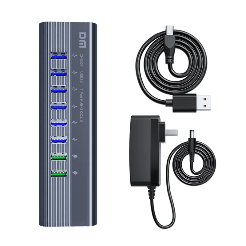 DM CHB027 Portable 10 Ports USB 3.0 Hub with PD 18W Fast Charging Port Expansion Dock