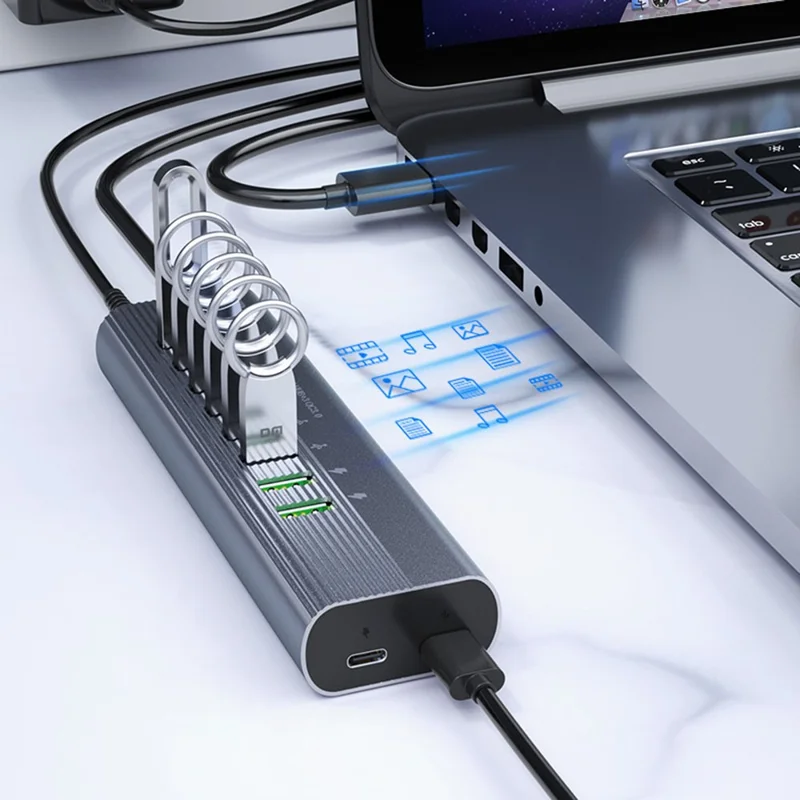DM CHB027 Portable 10 Ports USB 3.0 Hub with PD 18W Fast Charging Port Expansion Dock