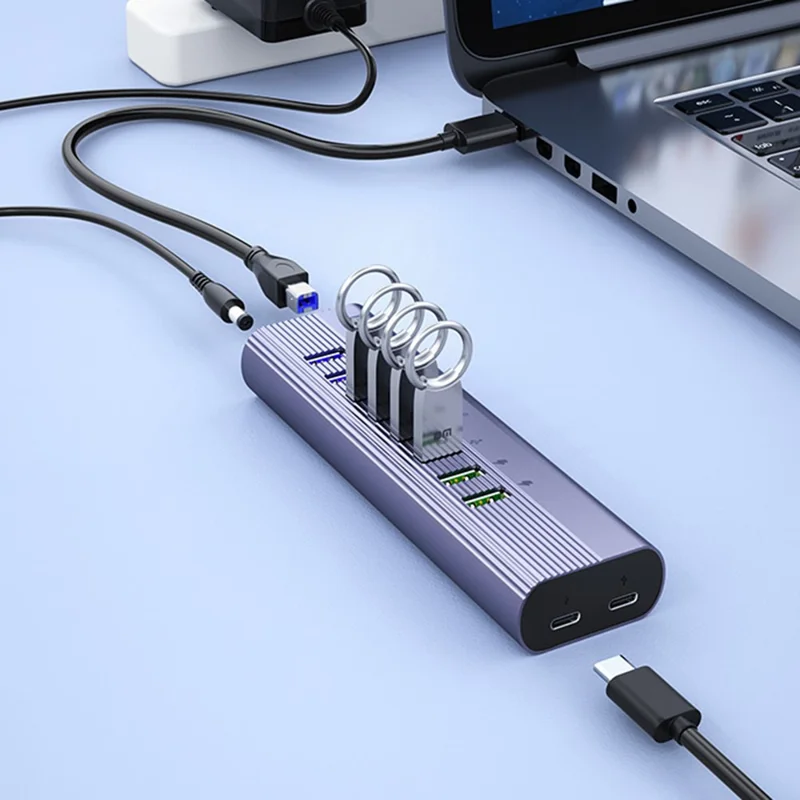 DM CHB027 Portable 10 Ports USB 3.0 Hub with PD 18W Fast Charging Port Expansion Dock