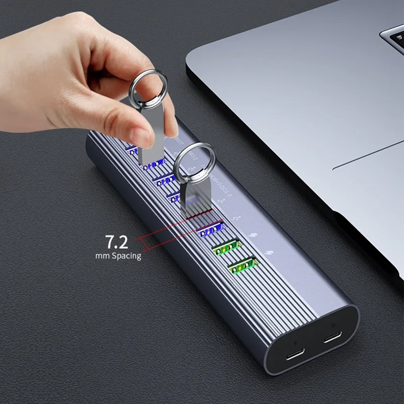 DM CHB027 Portable 10 Ports USB 3.0 Hub with PD 18W Fast Charging Port Expansion Dock