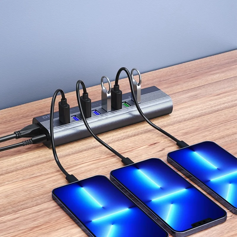 DM CHB027 Portable 10 Ports USB 3.0 Hub with PD 18W Fast Charging Port Expansion Dock
