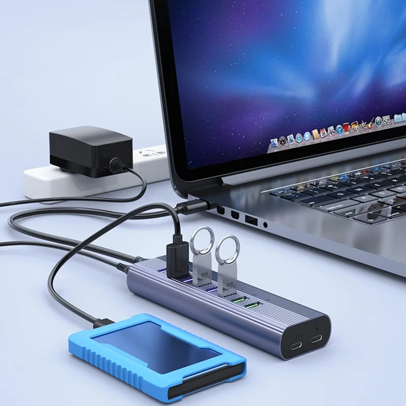 DM CHB027 Portable 10 Ports USB 3.0 Hub with PD 18W Fast Charging Port Expansion Dock