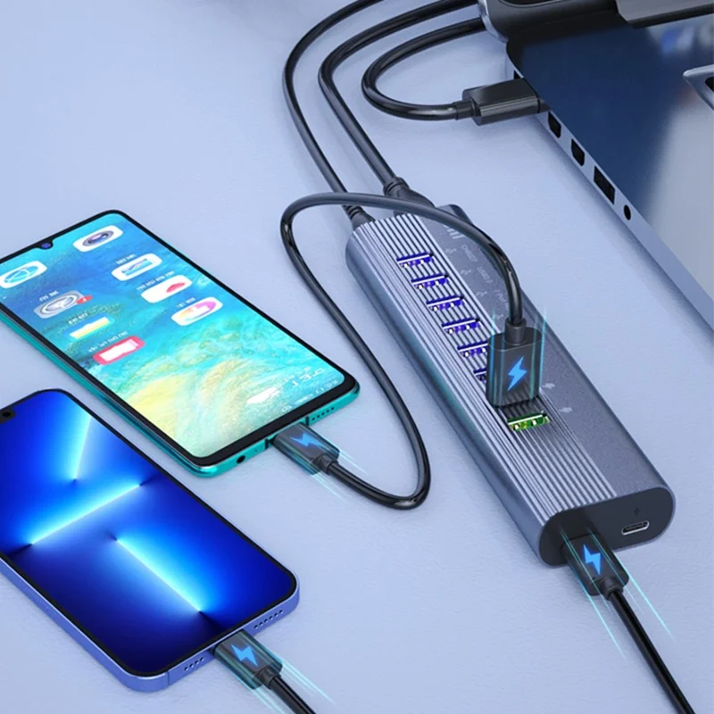 DM CHB027 Portable 10 Ports USB 3.0 Hub with PD 18W Fast Charging Port Expansion Dock