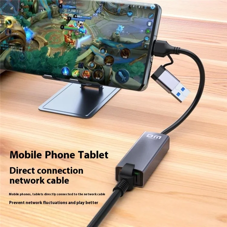 DM CHB083 Gigabit Ethernet Hub USB Type-C 2-in-1 Network Adapter 1000Mbps For Gaming Streaming Office