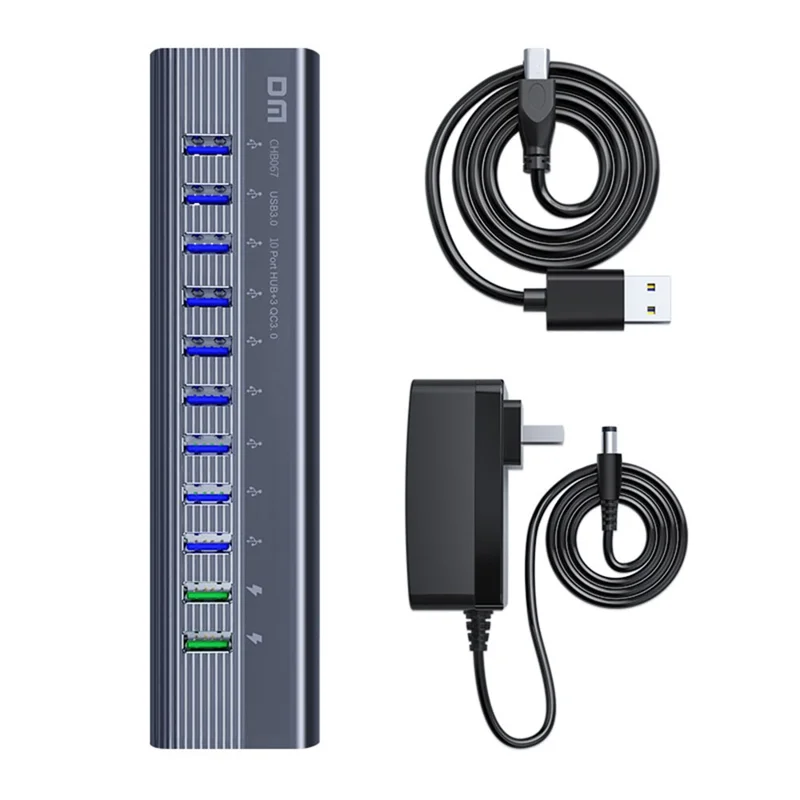 DM CHB067 Multi-Port USB Hub 9 USB 3.0 Ports Type-C Data Transfer Port QC3.0 and PD Fast Charging Adapter