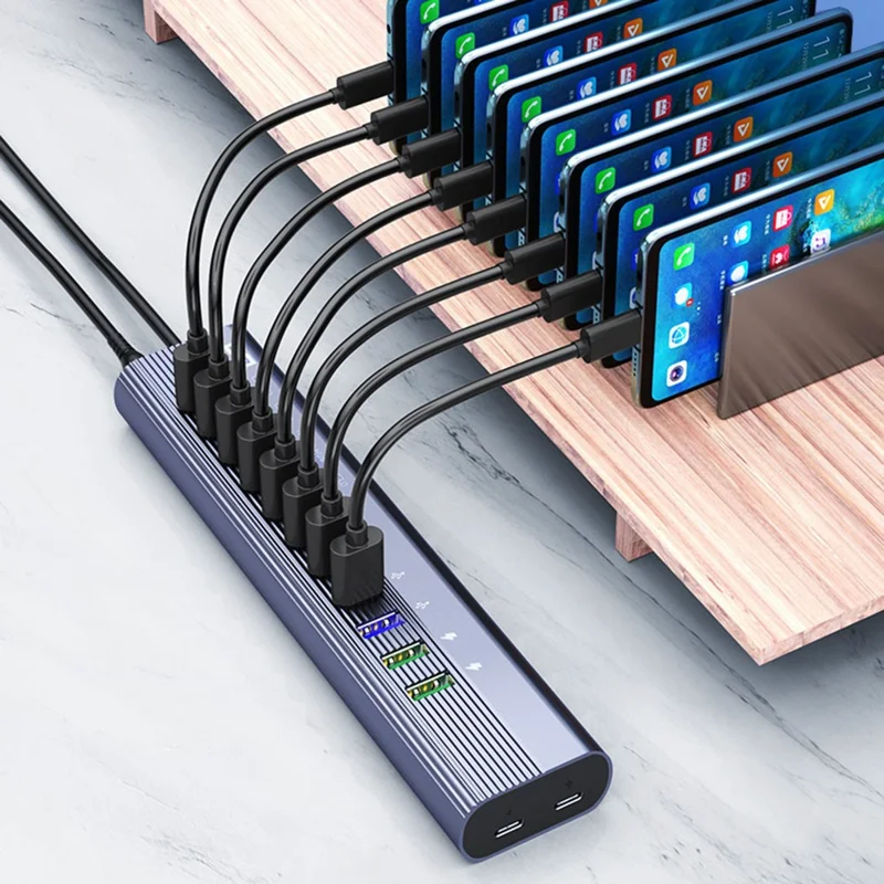 DM CHB067 Multi-Port USB Hub 9 USB 3.0 Ports Type-C Data Transfer Port QC3.0 and PD Fast Charging Adapter