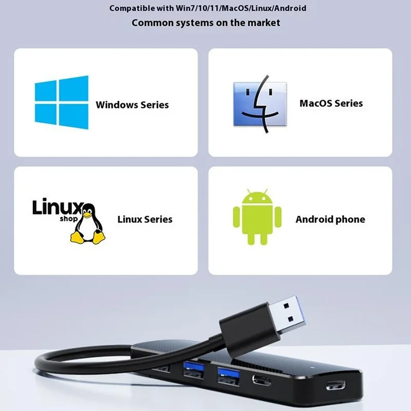 DM CHB037 4 Port USB Hub USB 3.2 High Speed 5Gbps Data Transfer Adapter For Multiple Devices