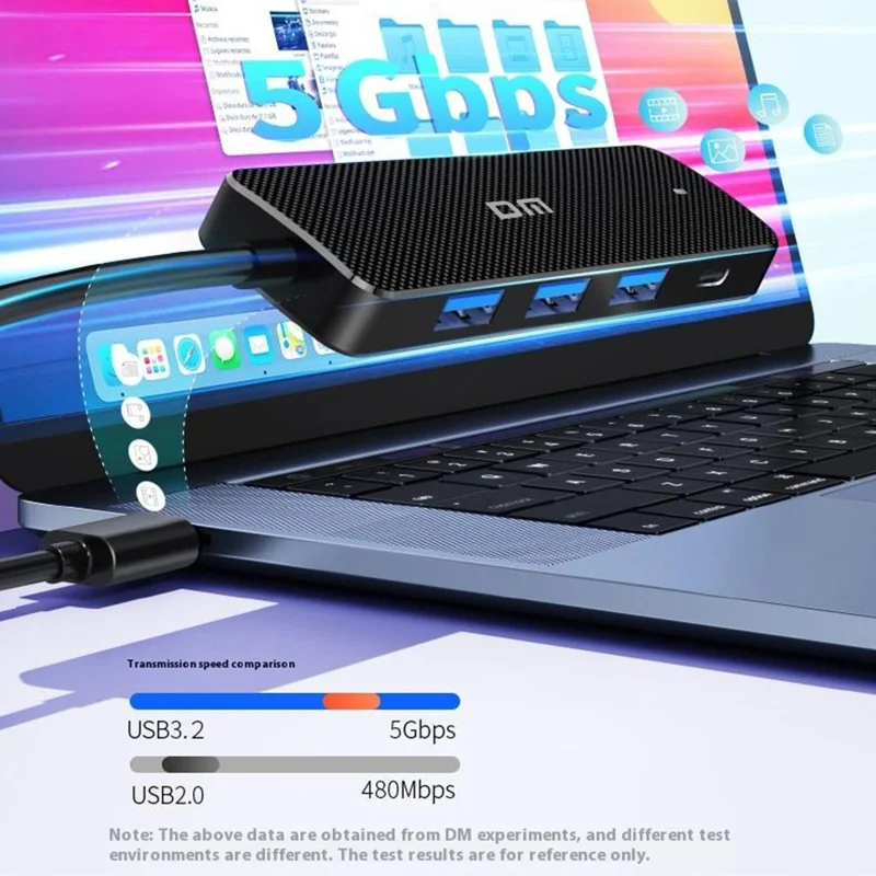DM CHB037 4 Port USB Hub USB 3.2 High Speed 5Gbps Data Transfer Adapter For Multiple Devices