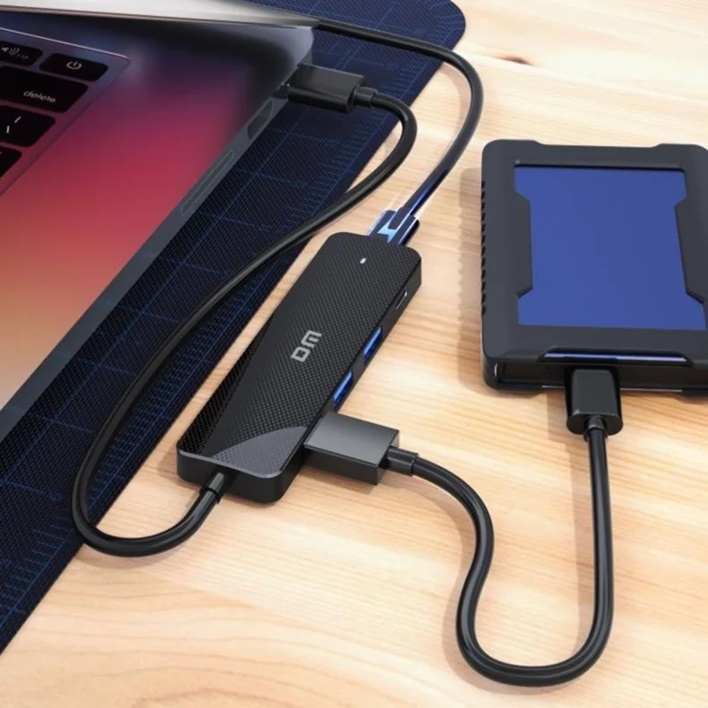 DM CHB037 4 Port USB Hub USB 3.2 High Speed 5Gbps Data Transfer Adapter For Multiple Devices