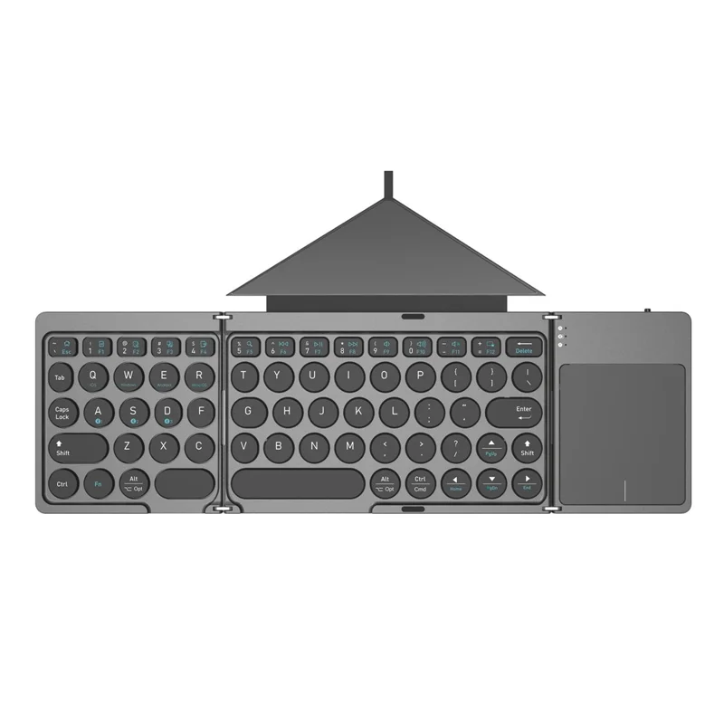 KF86 MAX Foldable Wireless Bluetooth-Compatible Keyboard with Touchpad + Leather Case - Grey