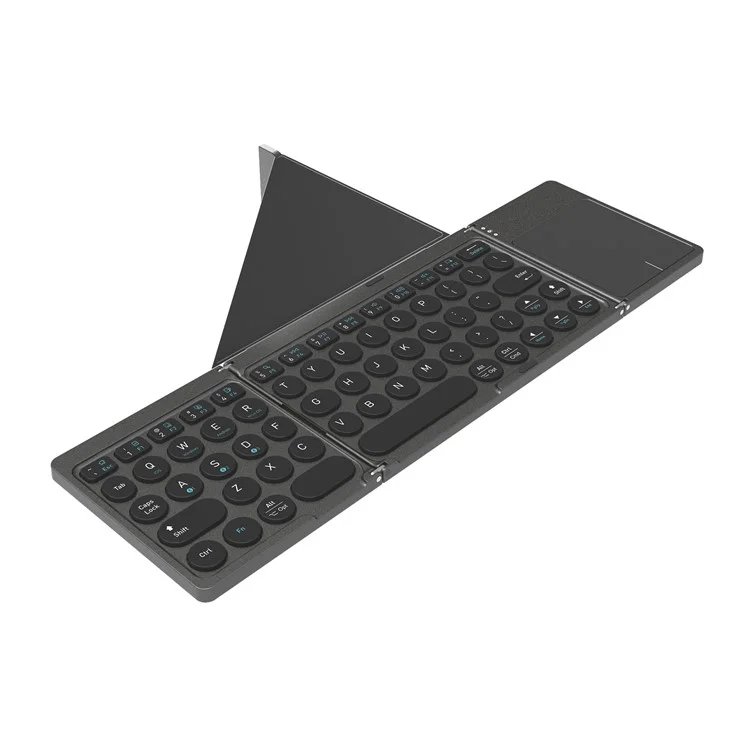 KF86 MAX Foldable Wireless Bluetooth-Compatible Keyboard with Touchpad + Leather Case - Grey