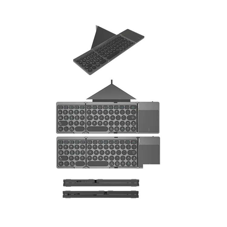 KF86 MAX Foldable Wireless Bluetooth-Compatible Keyboard with Touchpad + Leather Case - Grey