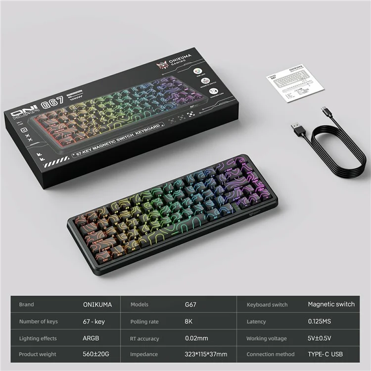 ONIKUMA G67 Wired Magnetic Axis Mechanical Keyboard 67 Keys Anti-Ghosting Hot-Swappable for Gaming / Office