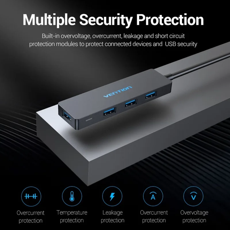 VENTION CHKBB 4 Ports USB 3.0 Hub High Speed Data Transfer Docking Station for Desktop PC / Laptop