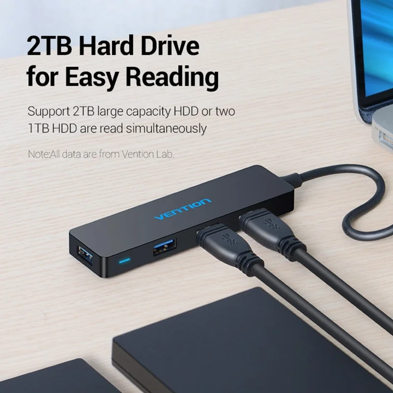 VENTION CHKBB 4 Ports USB 3.0 Hub High Speed Data Transfer Docking Station for Desktop PC / Laptop