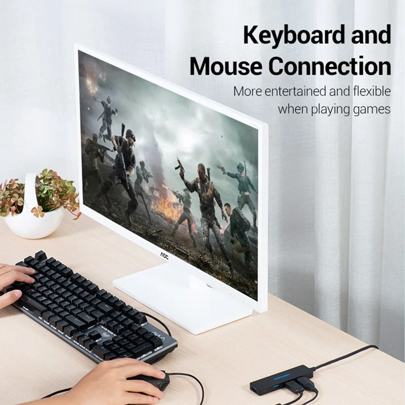 VENTION CHKBB 4 Ports USB 3.0 Hub High Speed Data Transfer Docking Station for Desktop PC / Laptop