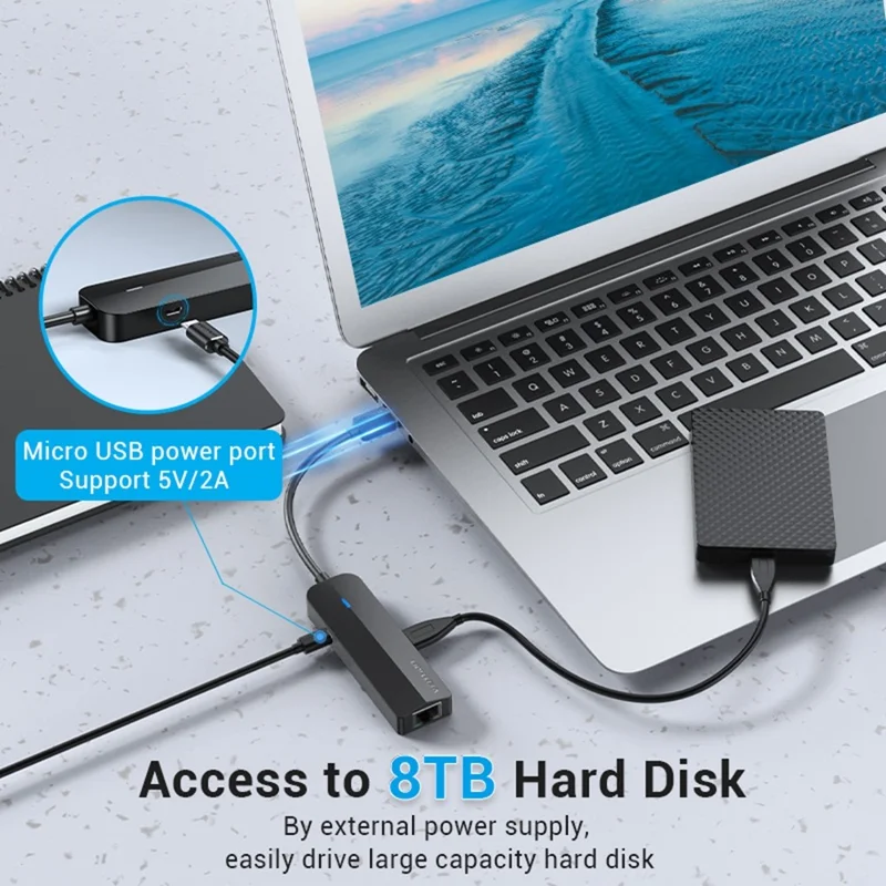 VENTION CHNBB Station d'accueil USB Hub 5 en 1 : 3 ports USB 3.0 + Ethernet Gigabit avec port d'alimentation Micro USB