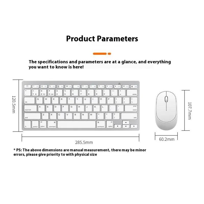 B666+MS-800 Set Tastiera e Mouse Bluetooth Wireless Silenziosi per iOS / Android / Windows - Bianco