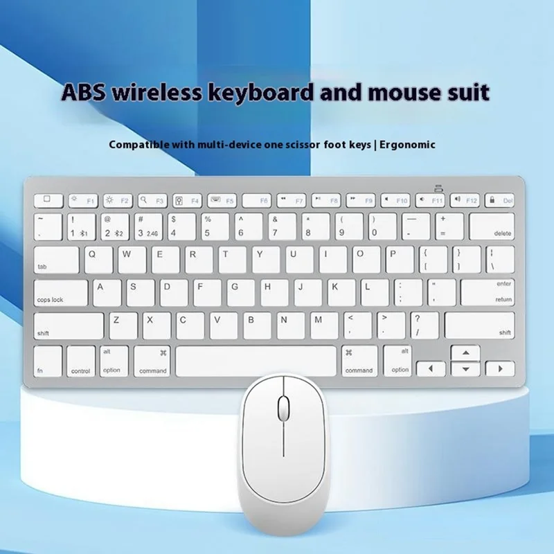 B666+MS-800 Set Tastiera e Mouse Bluetooth Wireless Silenziosi per iOS / Android / Windows - Bianco