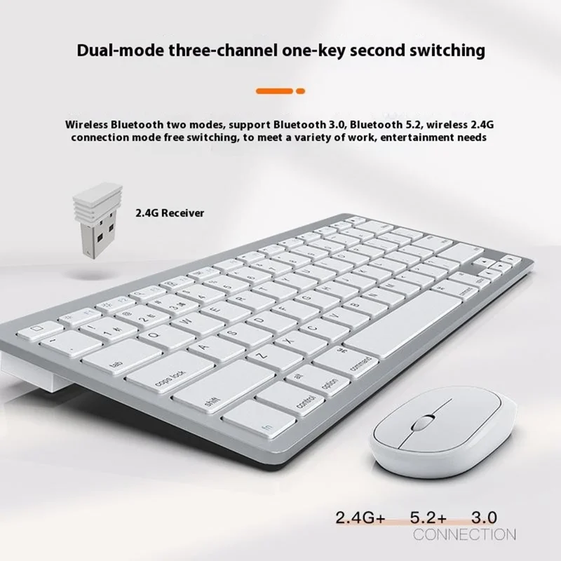 B666+MS-800 Set Tastiera e Mouse Bluetooth Wireless Silenziosi per iOS / Android / Windows - Bianco