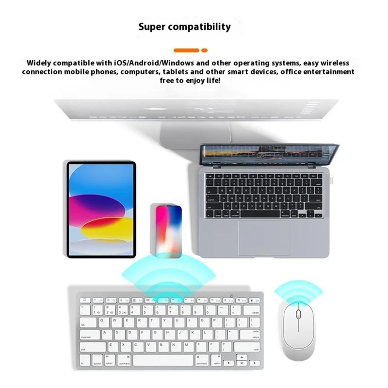 B666+MS-800 Set Tastiera e Mouse Bluetooth Wireless Silenziosi per iOS / Android / Windows - Bianco