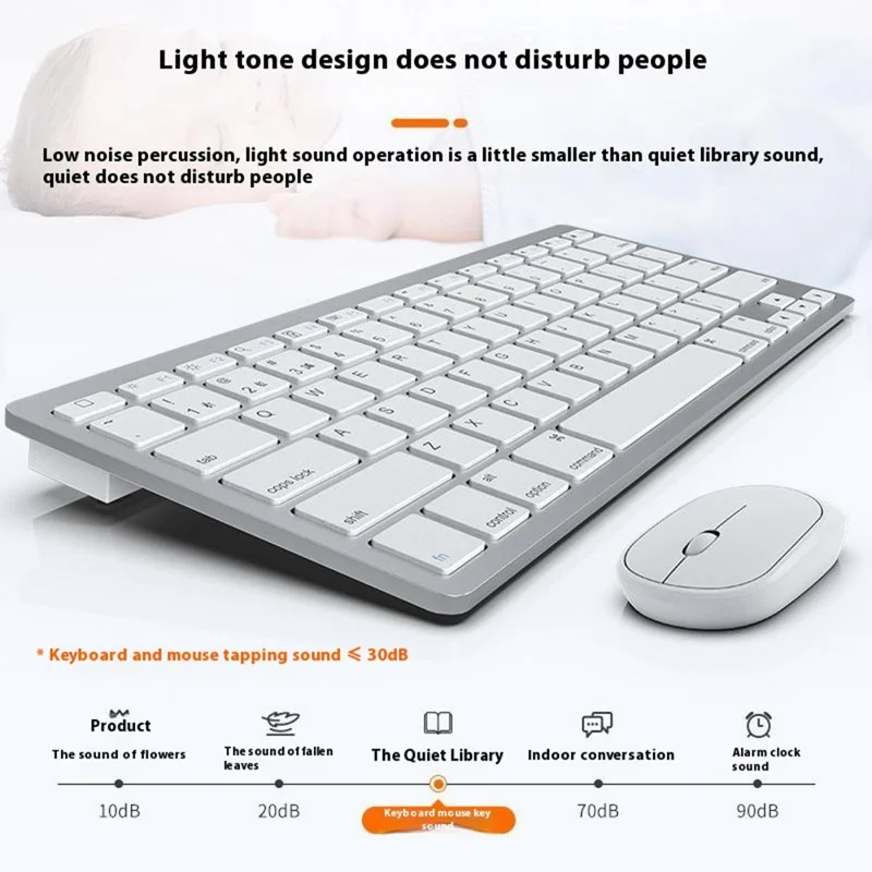 B666+MS-800 Set Tastiera e Mouse Bluetooth Wireless Silenziosi per iOS / Android / Windows - Bianco