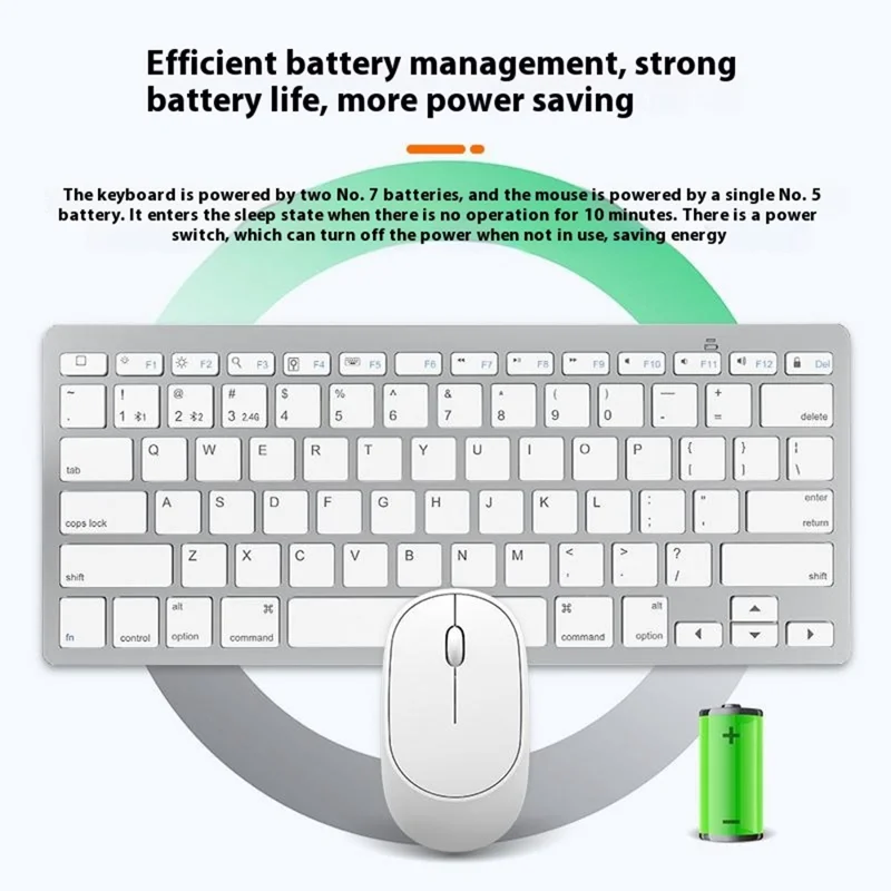 B666+MS-800 Set Tastiera e Mouse Bluetooth Wireless Silenziosi per iOS / Android / Windows - Bianco