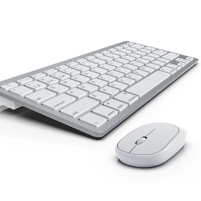 B666+MS-800 Set Tastiera e Mouse Bluetooth Wireless Silenziosi per iOS / Android / Windows - Bianco