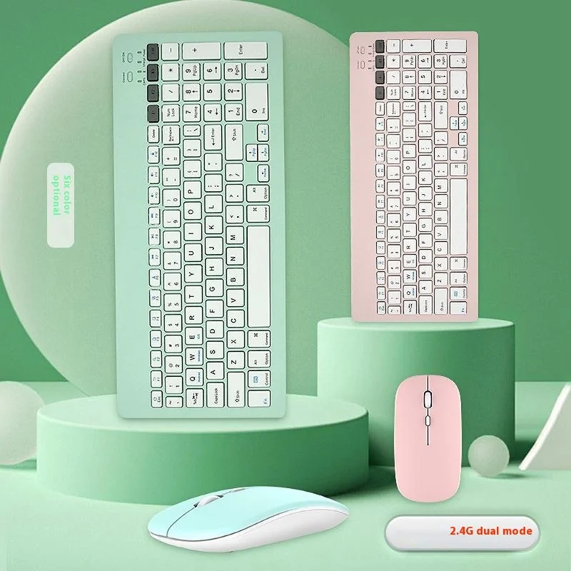 Set tastiera wireless ricaricabile Bluetooth e mouse silenzioso 2858+030 con DPI 800 / 1200 / 1600 - Verde chiaro