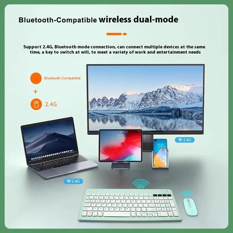 Set tastiera wireless ricaricabile Bluetooth e mouse silenzioso 2858+030 con DPI 800 / 1200 / 1600 - Verde chiaro