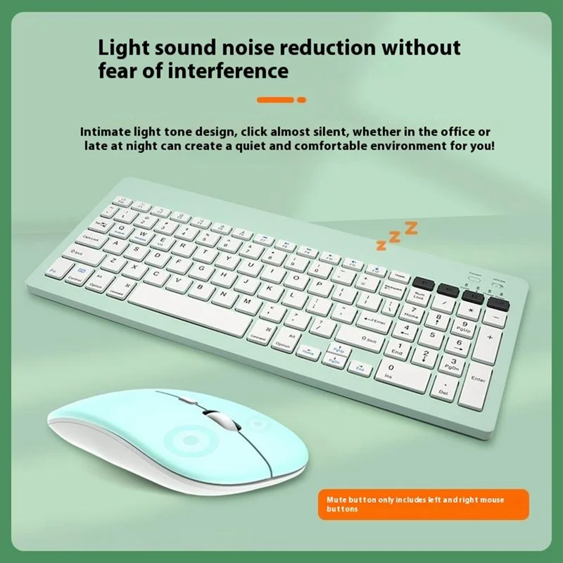 Set tastiera wireless ricaricabile Bluetooth e mouse silenzioso 2858+030 con DPI 800 / 1200 / 1600 - Verde chiaro