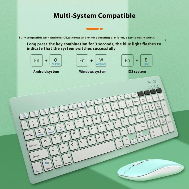 2858+030 Rechargeable Wireless Bluetooth-compatible Keyboard with 800 / 1200 / 1600 DPI Silent Mouse Set - Blackish Green