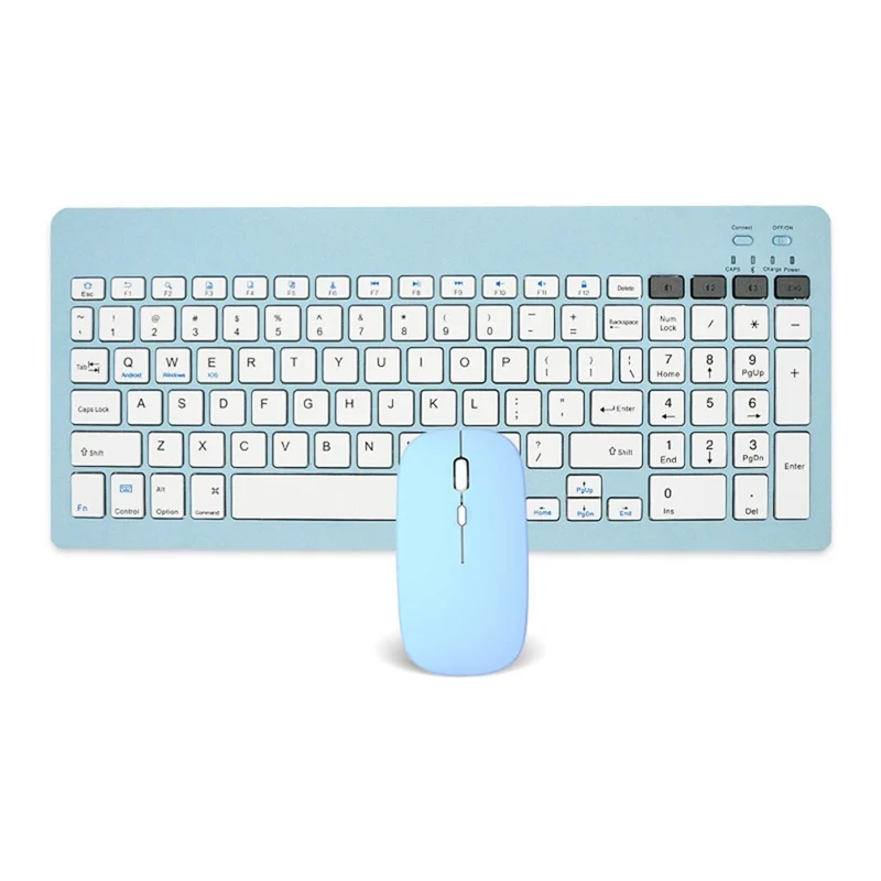 Set 2858+030 Tastiera wireless ricaricabile Bluetooth con mouse silenzioso da 800 / 1200 / 1600 DPI - Blu baby