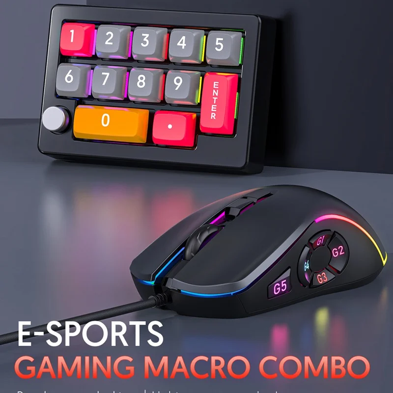 MKESPN K808 Mini Mechanical Keyboard 13 Keys Hot-Swappable RGB Backlit Programmable Keypad - Black