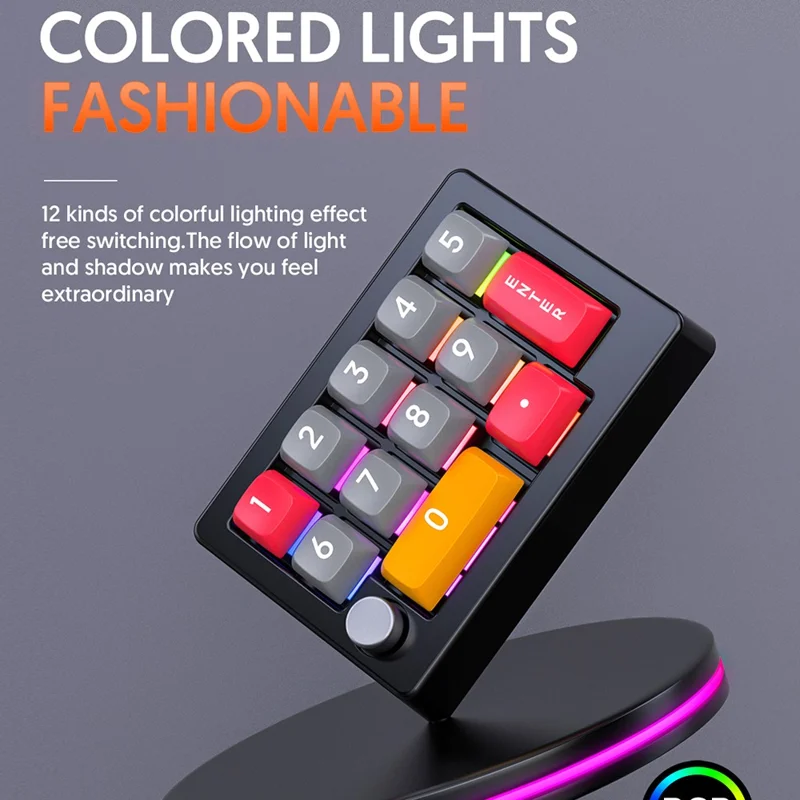 MKESPN K808 Mini Mechanical Keyboard 13 Keys Hot-Swappable RGB Backlit Programmable Keypad - Black