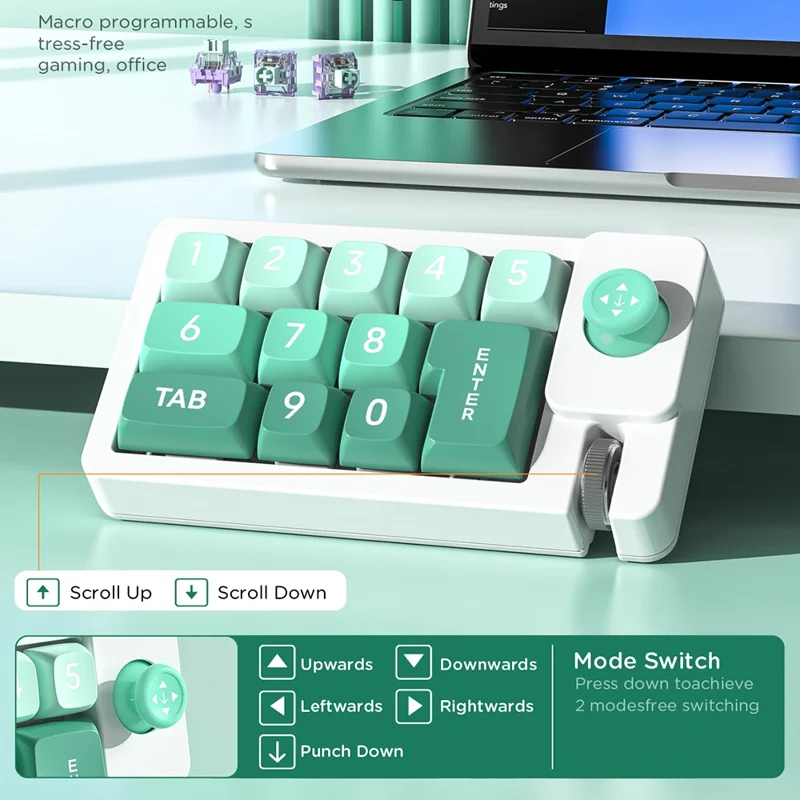 MKESPN K810 Tastiera Meccanica Compatta con 12 Tasti, Programmabile con Macro, Numpad per Computer - Verde