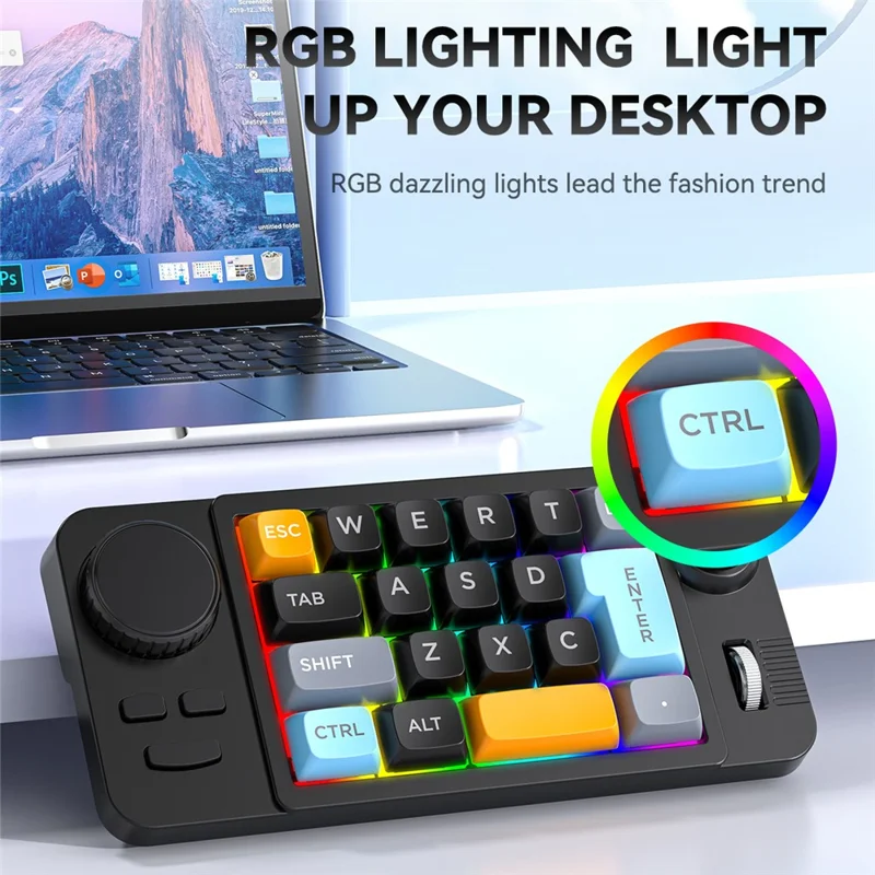 MKESPN K811 Gaming 22 Keys Keypad RGB Backlit Mechanical Macro Programmable Keyboard with Dial Joystick - Black