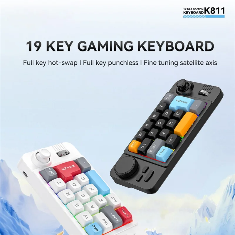 MKESPN K811 Gaming 22 Keys Keypad RGB Backlit Mechanical Macro Programmable Keyboard with Dial Joystick - White