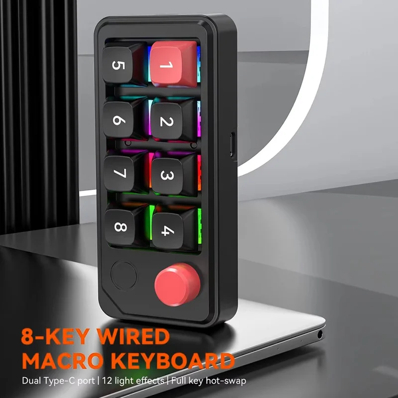 MKESPN K815A Programmable Gaming 8 Keys Hot-Swappable Keyboard RGB Light Mini Mechanical Numeric Keyboard - Purple / Black