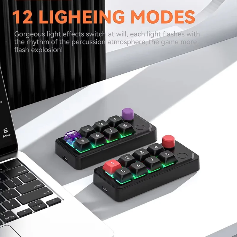 MKESPN K815A Programmable Gaming 8 Keys Hot-Swappable Keyboard RGB Light Mini Mechanical Numeric Keyboard - Purple / Black