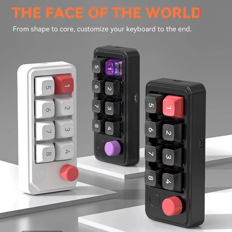 MKESPN K815A Programmable Gaming 8 Keys Hot-Swappable Keyboard RGB Light Mini Mechanical Numeric Keyboard - Purple / Black