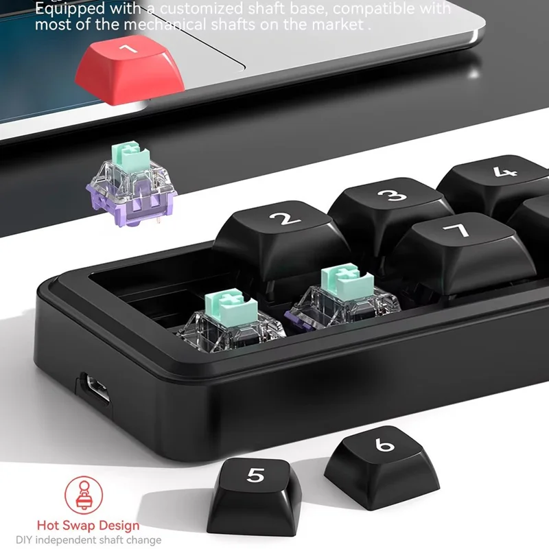 MKESPN K815B 8-Key RGB Mechanical Numeric Keyboard Hot-Swappable Compact Gaming Keypad - Red / Black