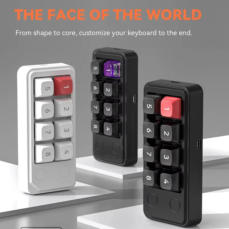 MKESPN K815B 8-Key RGB Mechanical Numeric Keyboard Hot-Swappable Compact Gaming Keypad - White / Red