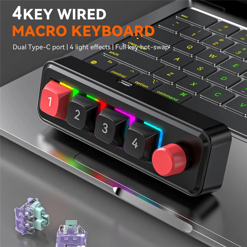 MKESPN K816A 4-Key Wired Hot-Swappable Mechanical Gaming Keypad Macro Programmable Mini Keyboard - Black